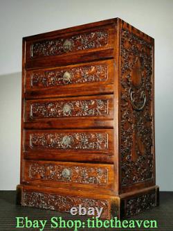 20 Rare Old Chinese Huanghuali Wood Hand Carving Palace Flower Peach 5 Drawer