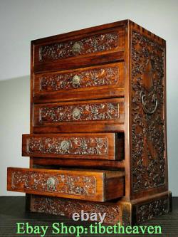 20 Rare Old Chinese Huanghuali Wood Hand Carving Palace Flower Peach 5 Drawer