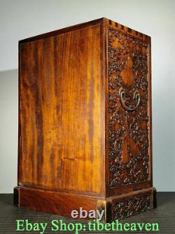 20 Rare Old Chinese Huanghuali Wood Hand Carving Palace Flower Peach 5 Drawer