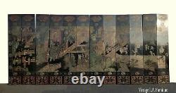 20th Century Asian Chinese Chinoiserie Black Coromandel 12 Panel Screen Divider