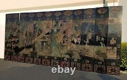 20th Century Asian Chinese Chinoiserie Black Coromandel 12 Panel Screen Divider