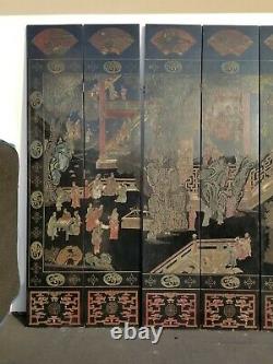 20th Century Asian Chinese Chinoiserie Black Coromandel 12 Panel Screen Divider