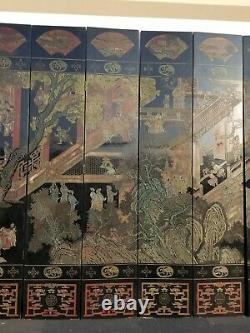 20th Century Asian Chinese Chinoiserie Black Coromandel 12 Panel Screen Divider