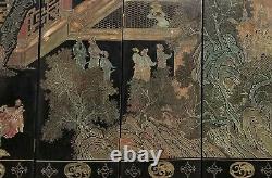 20th Century Asian Chinese Chinoiserie Black Coromandel 12 Panel Screen Divider