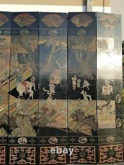 20th Century Asian Chinese Chinoiserie Black Coromandel 12 Panel Screen Divider