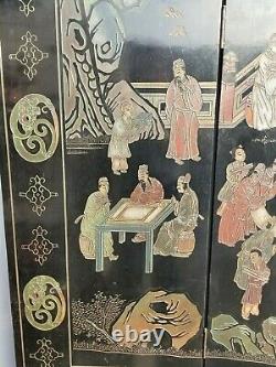 20th Century Asian Chinese Chinoiserie Black Coromandel 12 Panel Screen Divider