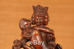 20th Rare Chinese Old Boxwood Hand Carved tibet Evil Buddha Big Statue Figure