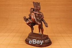 20th Rare Chinese Old Boxwood Hand Carved tibet Evil Buddha Big Statue Figure