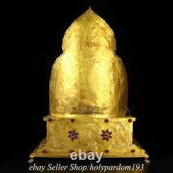 21.8 Old Chinese Purple Bronze 24K Gold Gilt Gems Shakyamuni Buddha Statue