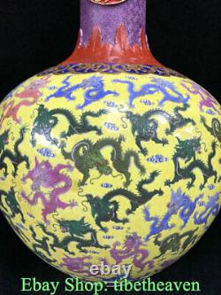 22 Marked Chinese Wucai Porcelain Gilt Qing Dynasty Dragon Bottle Vase Pair