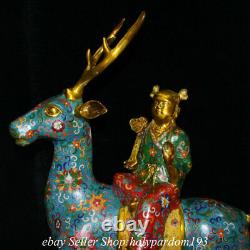 24 Old Chinese Bronze Cloisonne Fengshui Animal Deer Tongzi Statue Pair