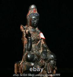 25CM Old Chinese Bronze Kwan-yin Guan Yin Boddhisattva Statue Sculpture