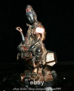 25CM Old Chinese Bronze Kwan-yin Guan Yin Boddhisattva Statue Sculpture