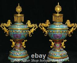 26 Old Chinese Bronze Cloisonne Gilt Dynasty Beast incense burner Censer Pair