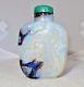 2.25 Chinese Carved Opal Snuff Bottle With Tiger, Butterfly, Rocks & Green Top
