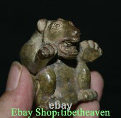 2 Rare Old Chinese Bronze Ware Dynasty Palace Bear Xiong Statue Sculpture