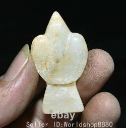 2 ancient Chinese hetian white jade carving pigeon wild goose statue sculpture
