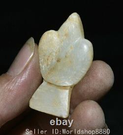 2 ancient Chinese hetian white jade carving pigeon wild goose statue sculpture
