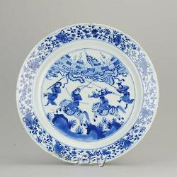 33.7CM Kangxi Chinese Porcelain Large Charger WARRIORS Marked
