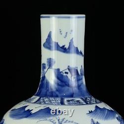 34 cm Chinese Blue and white Porcelain Vase landscape Pottery Vase Bottle
