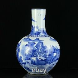 34 cm Chinese Blue and white Porcelain Vase landscape Pottery Vase Bottle