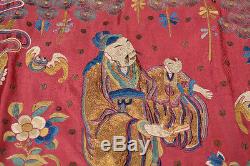 360x55 cm Antique Chinese EMBROIDERED Silk Panel EMBROIDERY QING DYNASTY 19th