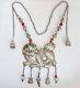 36 Antique Chinese Silver Necklace With 5.65 Foo Dog, Coral & Turquoise (15oz)