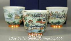 3.2 Marked Chinese Famille rose Porcelain Riverside Scene at Qingming Cup Set