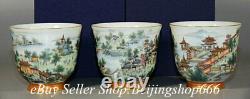 3.2 Marked Chinese Famille rose Porcelain Riverside Scene at Qingming Cup Set