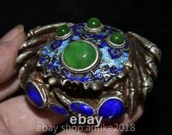 3.2 Rare Ancient Chinese Dynasty silver inlay gemstone crab Statue