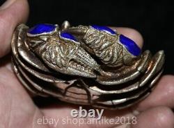 3.2 Rare Ancient Chinese Dynasty silver inlay gemstone crab Statue
