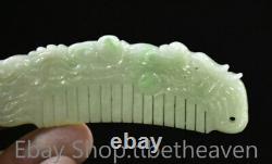 3.6 Chinese Natural Emerald Jadeite Jade Carving Dragon Beast Ruyi Comb