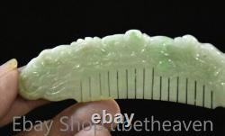 3.6 Chinese Natural Emerald Jadeite Jade Carving Dragon Beast Ruyi Comb