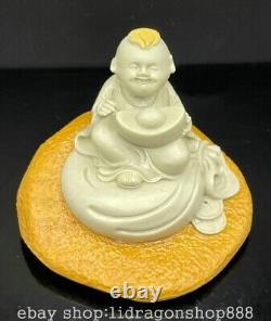 3.6 Chinese Natural Shoushan stone Carving Yuan Bao Tong Zi Boy Wealth Statue