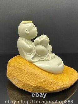 3.6 Chinese Natural Shoushan stone Carving Yuan Bao Tong Zi Boy Wealth Statue