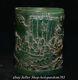 3.8 Old Chinese Green Jade Carved Phoenix 7 Figure Brush Pot Pencil Vase Pot
