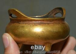 3 Antique China Bronze Gilt Gold Dynasty Palace 3 Feet Incense Burner Censer