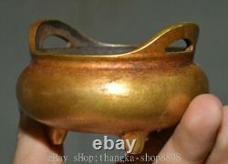 3 Antique China Bronze Gilt Gold Dynasty Palace 3 Feet Incense Burner Censer