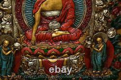 41.8 Old Chinese Wood Copper Gilt Painting Shakyamuni Amitabha Buddha Tangka