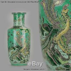 46CM Chinese Famille Verte Vase Fenghuang Birds Marked 19/20th C Green