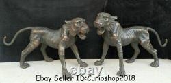 48 Old Chinese Red Copper Feng Shui Zodiac Year Animal Tiger Wealth Statue Pair