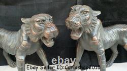 48 Old Chinese Red Copper Feng Shui Zodiac Year Animal Tiger Wealth Statue Pair