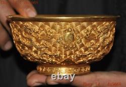 4.8Chinese dynasty Bronze 24k gold Gilt animal Dragon statue Tea cup Bowl Bowls