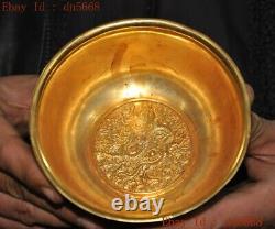 4.8Chinese dynasty Bronze 24k gold Gilt animal Dragon statue Tea cup Bowl Bowls