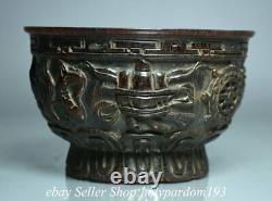 4.8 Marked Chinese Ox Horn Carving Dynasty Beast Face Bowl Bowls