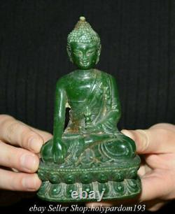 4.8 Old Chinese Natural Green Jade Carving Shakyamuni Amitabha Buddha Statue