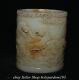 4.8 Old Chinese White Jade Carved 5 Five Tiger Round Brush Pot Pencil Vase