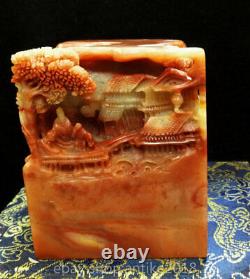 4 Ancient Chinese Shoushan Stone Carved House Tree People Statue Sculpture