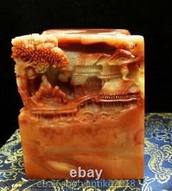 4 Ancient Chinese Shoushan Stone Carved House Tree People Statue Sculpture