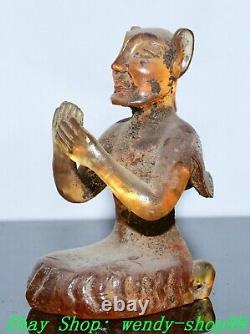 4 Old Chinese Dynasty Yellow Colored Glaze Palace Servant People Person Statue